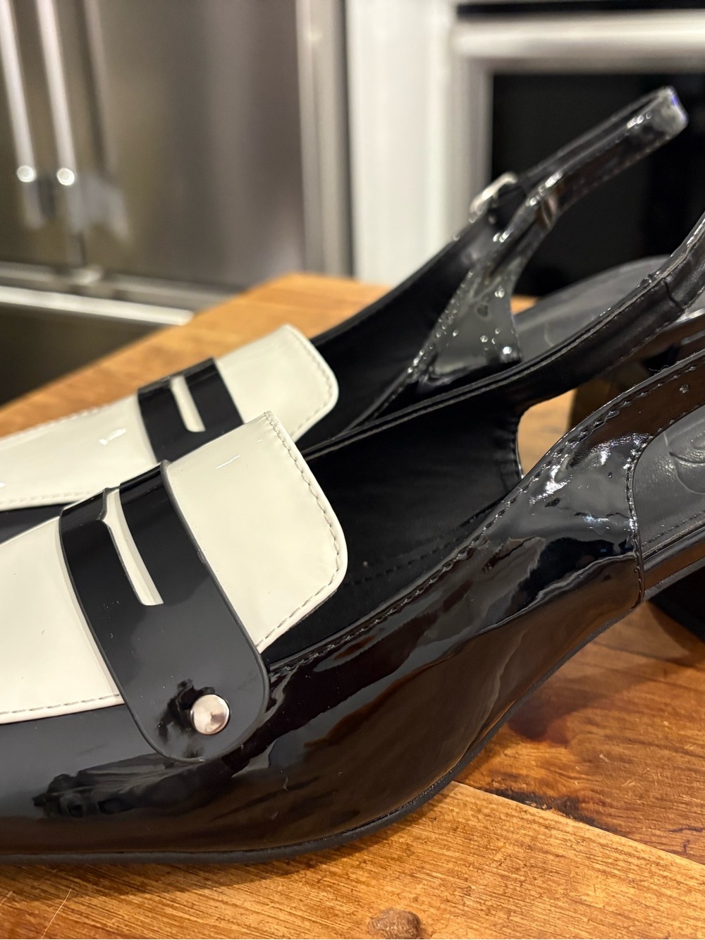 Cesare Gaspari Patent Black and White Slingback Loafers